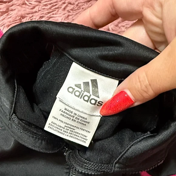 adidas Kids zip Jacket - Black and Pink - Picture 2 of 8